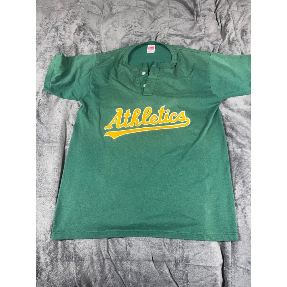 Vintage Soffe Shirts Oakland Athletics Henley Jersey Green Mens Medium USA Made